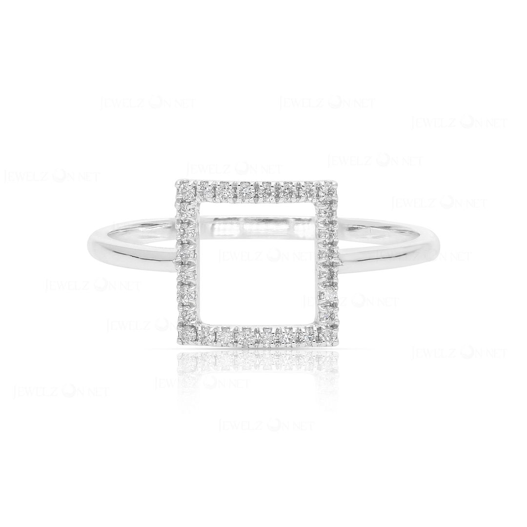 14K Gold 0.14 Ct. Genuine Diamond Square Shape Ring Fine Jewelry Size- 3 to 8 US