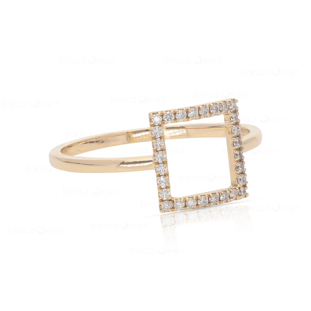 14K Gold 0.14 Ct. Genuine Diamond Square Shape Ring Fine Jewelry Size- 3 to 8 US