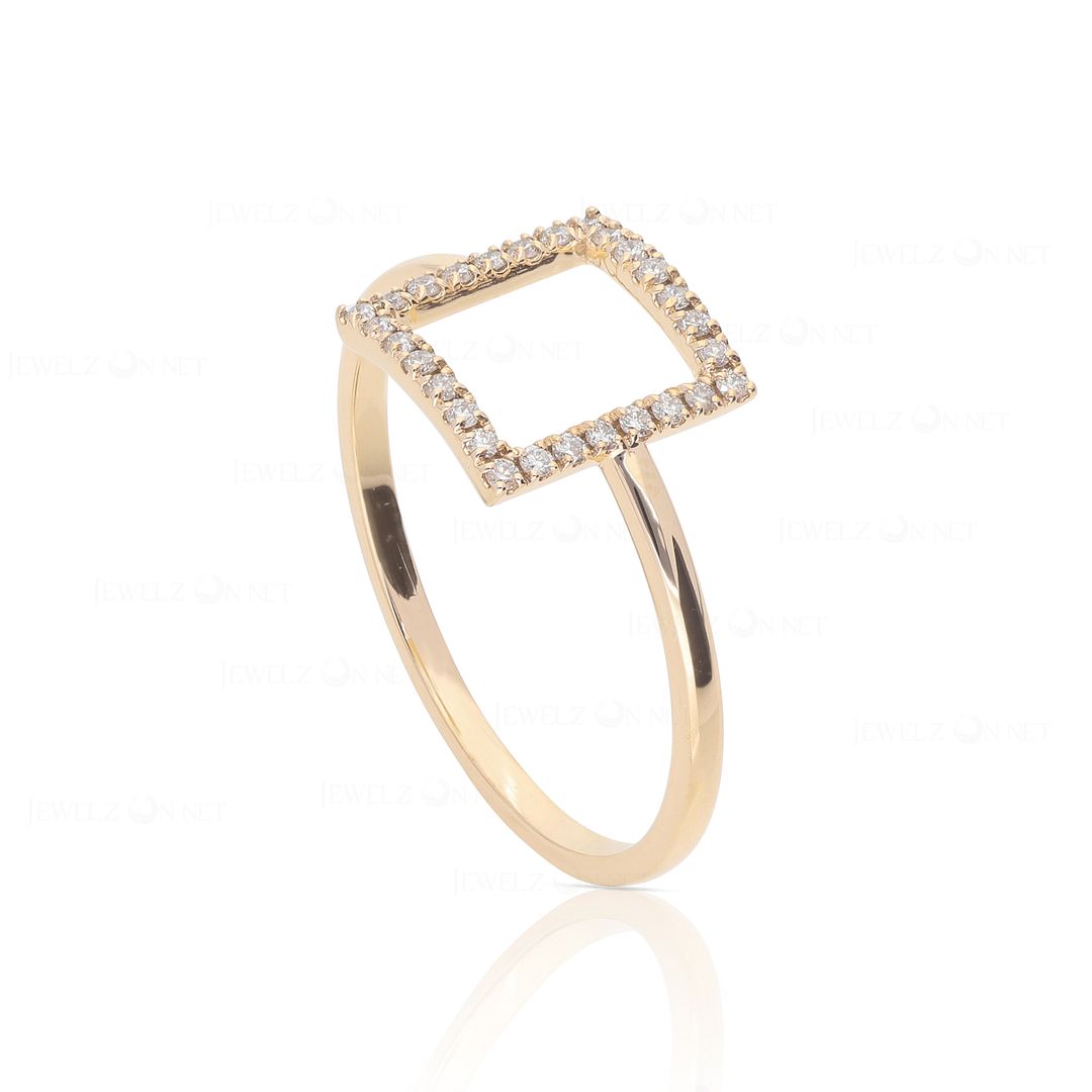 14K Gold 0.14 Ct. Genuine Diamond Square Shape Ring Fine Jewelry Size- 3 to 8 US