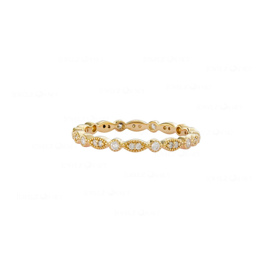 14K Yellow Gold 0.25 Ct Diamond Milgrain Eternity Wedding Ring Jewelry Size 8 US