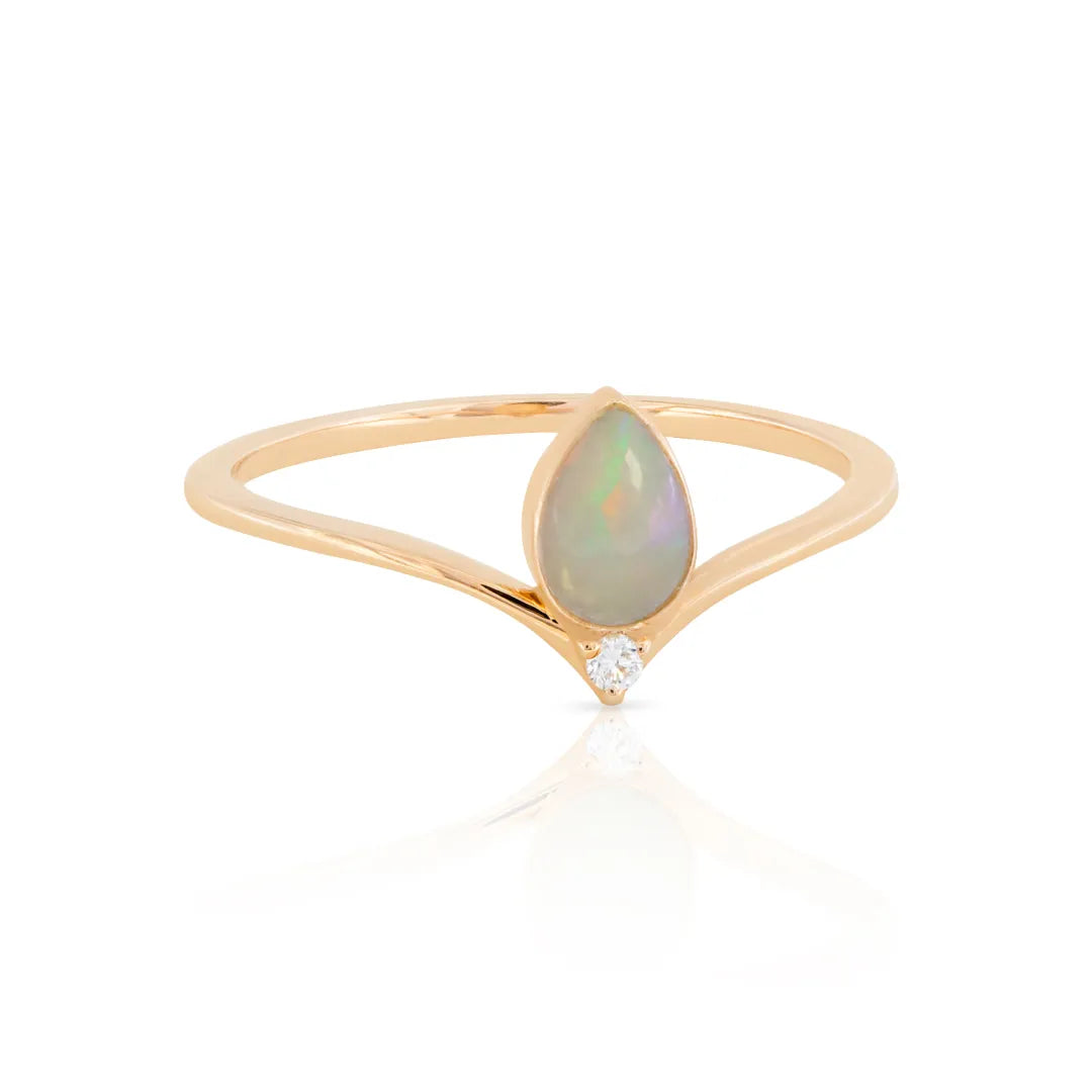 Opal Drop Chevron Ring