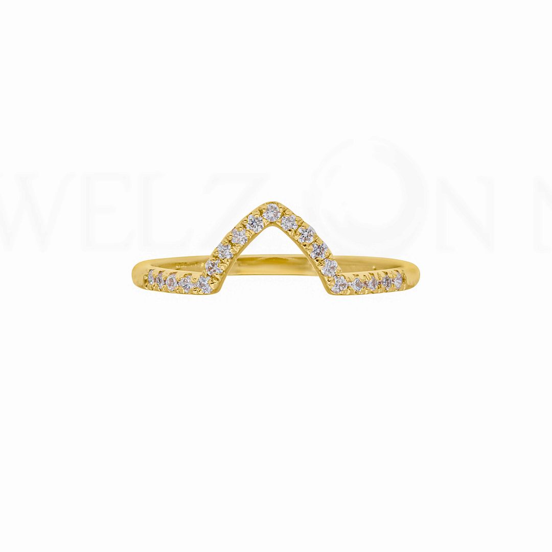 14K Yellow Gold 0.12 Ct. Genuine Diamond Chevron Design Ring -5 US