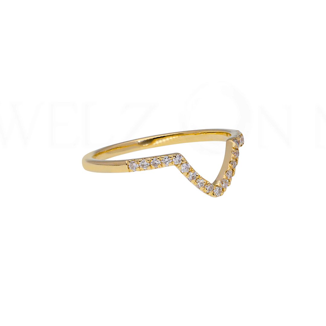 14K Yellow Gold 0.12 Ct. Genuine Diamond Chevron Design Ring -5 US