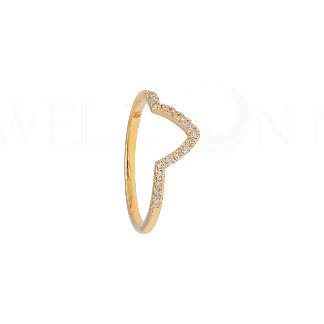 14K Yellow Gold 0.12 Ct. Genuine Diamond Chevron Design Ring -5 US