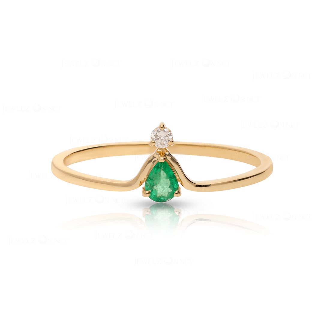 14K Gold Genuine Diamond And Emerald May Birthstone Horseshoe Ring Fine Jewelry
