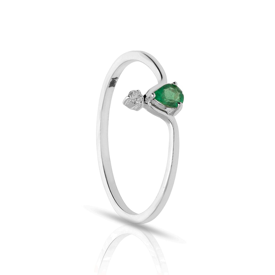 950 Platinum Genuine Diamond And Emerald May Birthstone Horseshoe Ring Jewelry