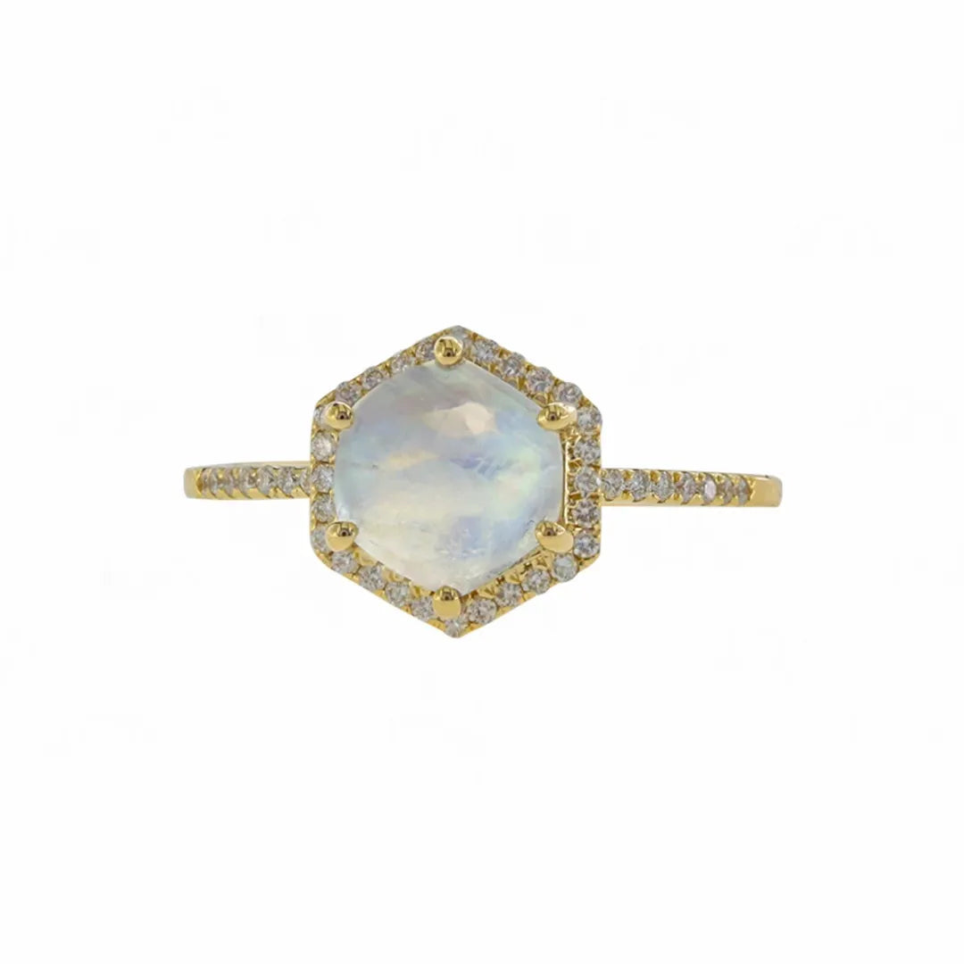 Hexagon Moonstone Ring