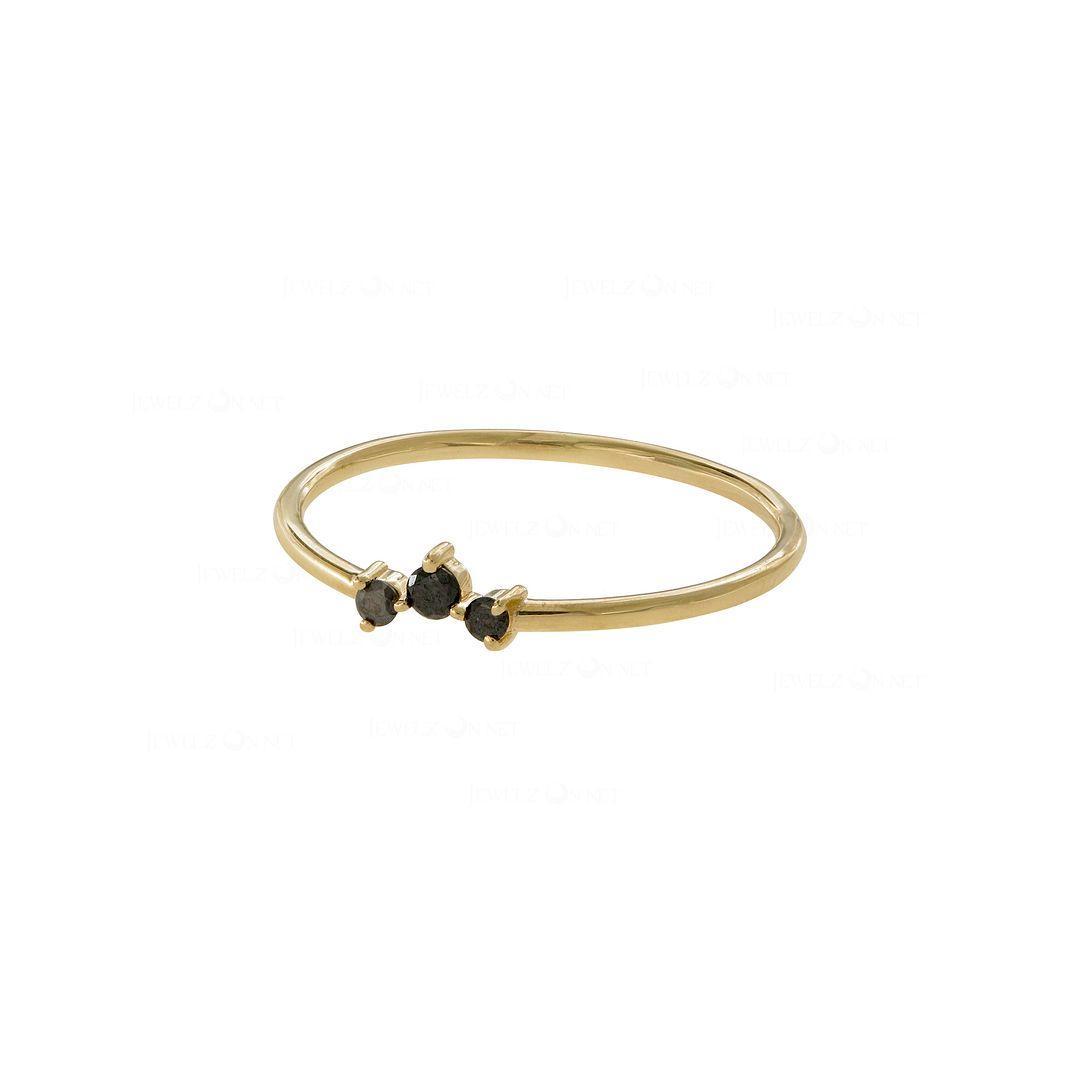 14K Yellow Gold 0.07 Ct. Genuine Black Diamond Stacking Ring -7 US