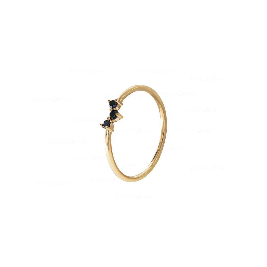 14K Yellow Gold 0.07 Ct. Genuine Black Diamond Stacking Ring -7 US