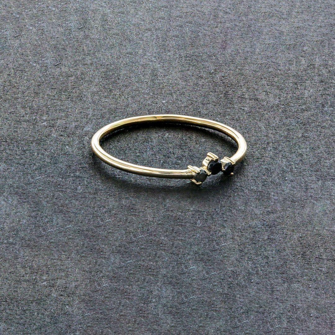 14K Yellow Gold 0.07 Ct. Genuine Black Diamond Stacking Ring -7 US