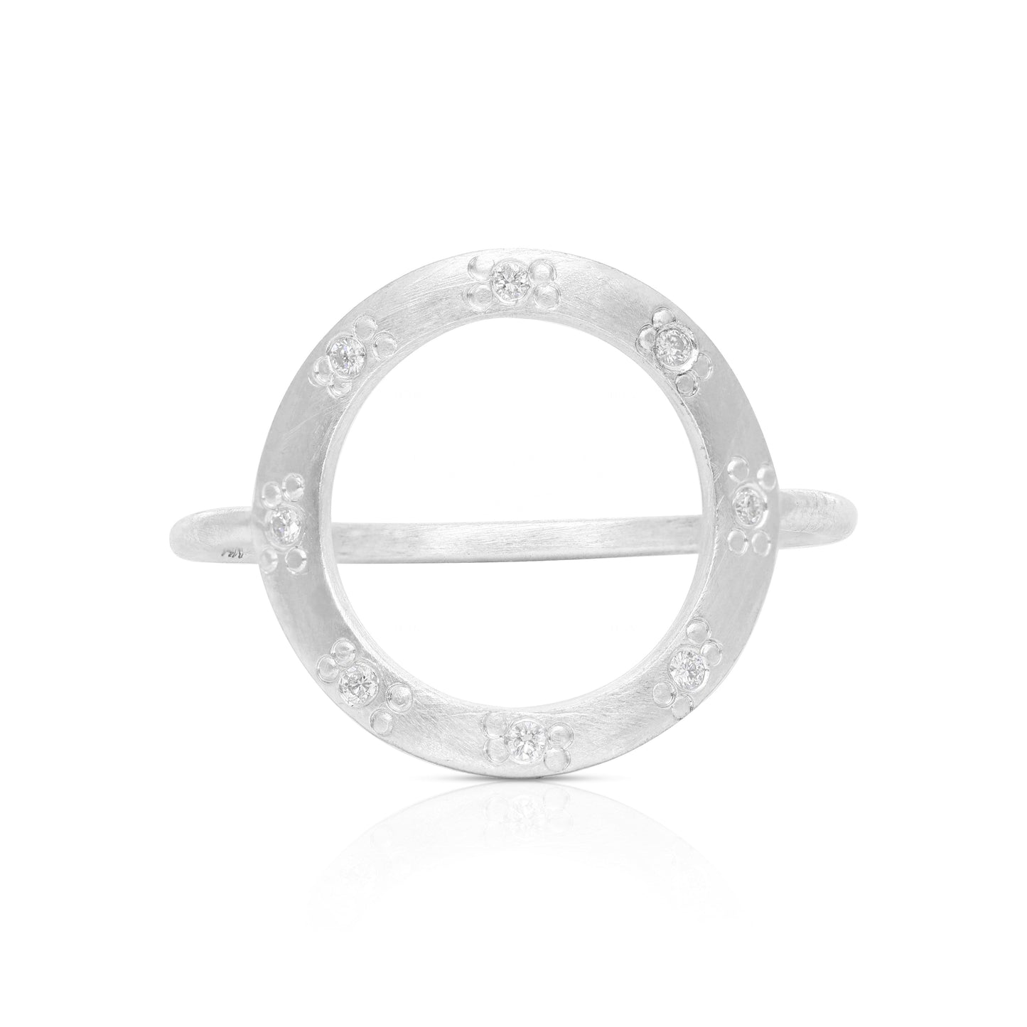 14K Gold 0.08 Ct. Genuine Diamond Open Circle Design Minimal Ring Fine Jewelry