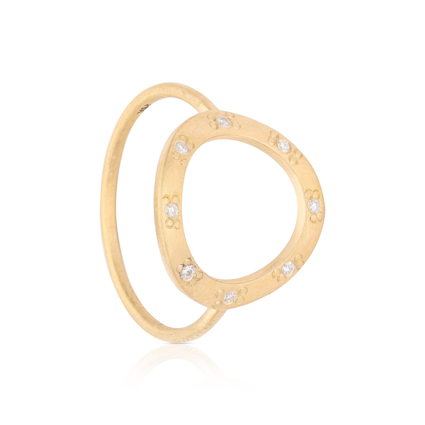 14K Gold 0.08 Ct. Genuine Diamond Open Circle Design Minimal Ring Fine Jewelry
