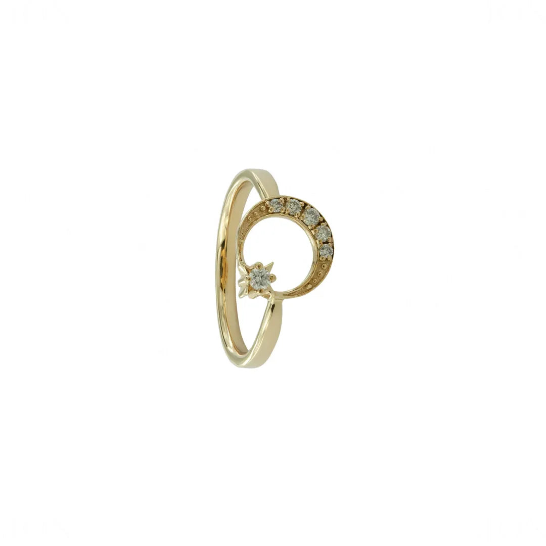 Crescent Moon Star Ring