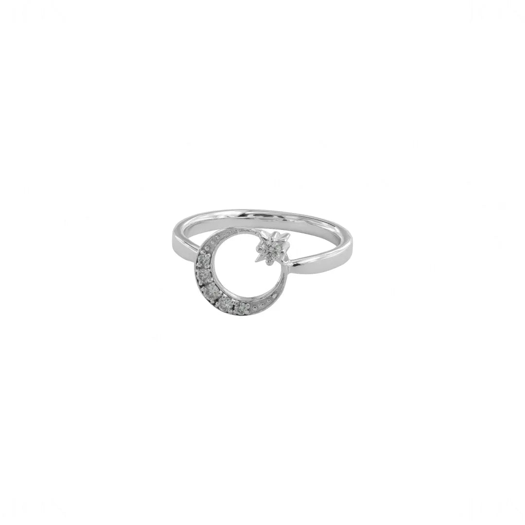 Crescent Moon Star Ring