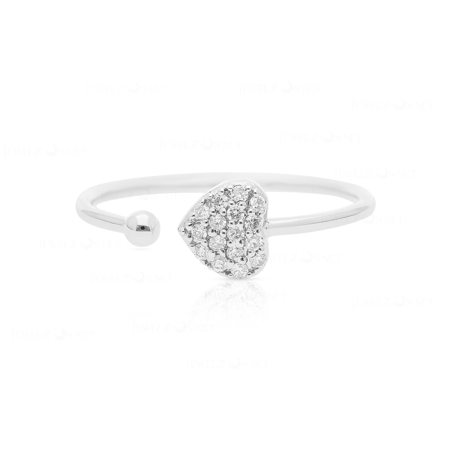 14K Gold 0.10 Ct. Genuine Diamond Heart Design Open Cuff Ring Wedding Gift