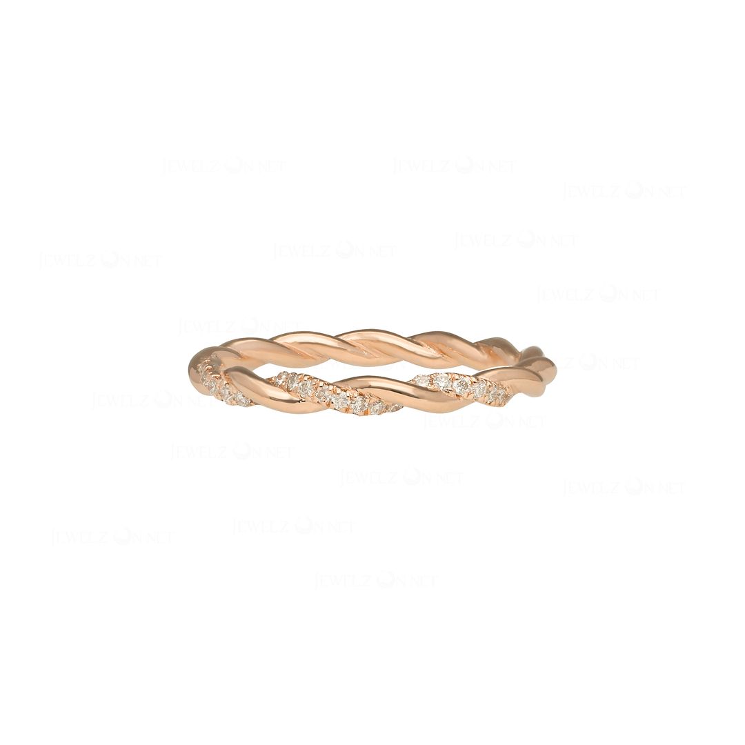 14K Rose Gold 0.12 Ct. Diamond Twisted Wire Knot Anniversary Ring Size 6.5 US