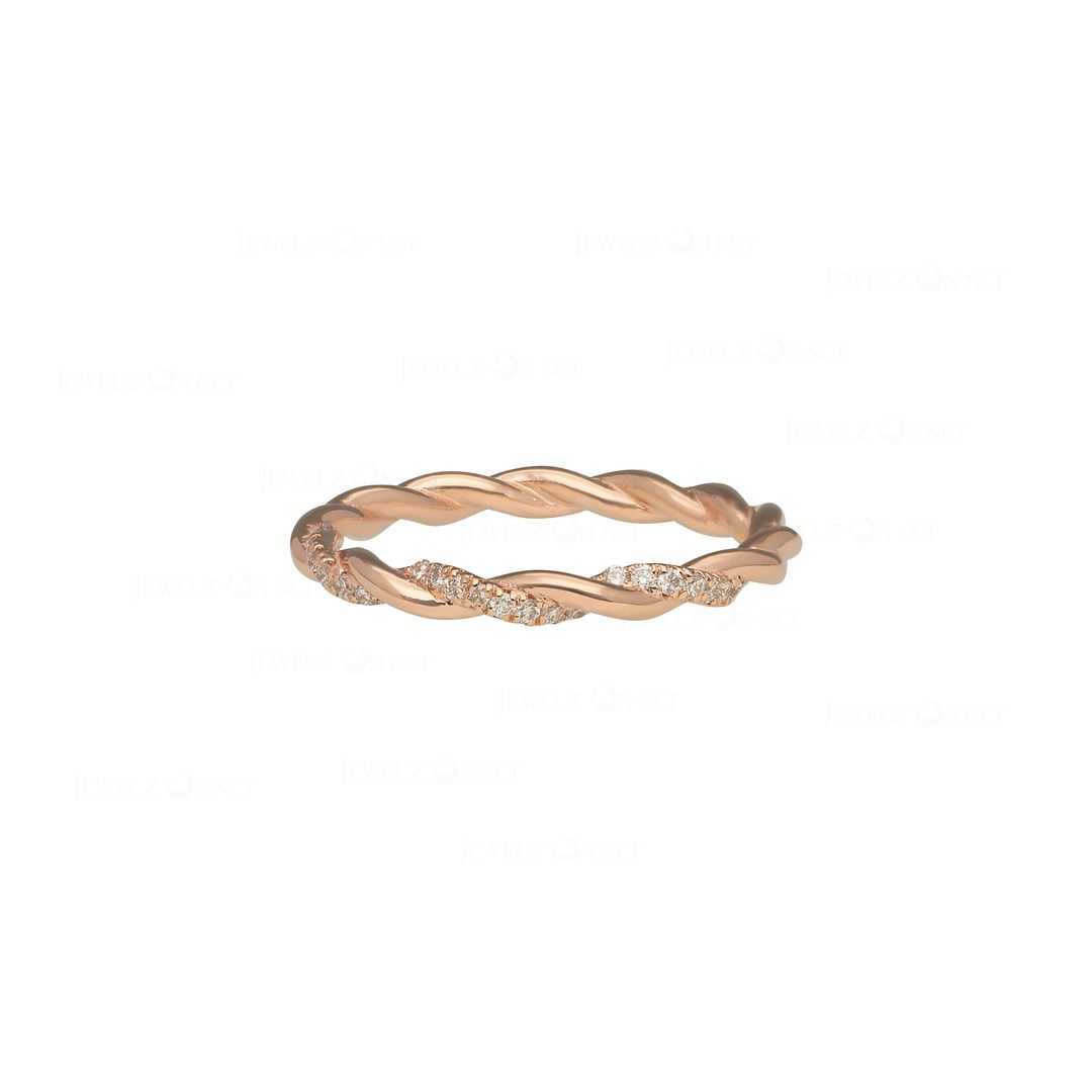 14K Rose Gold 0.12 Ct. Diamond Twisted Wire Knot Anniversary Ring Size 6.5 US