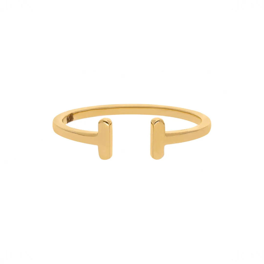 14K Solid Bar Double Bar Minimalist Open Cuff Ring Fine Jewelry Size-3 to 8 US