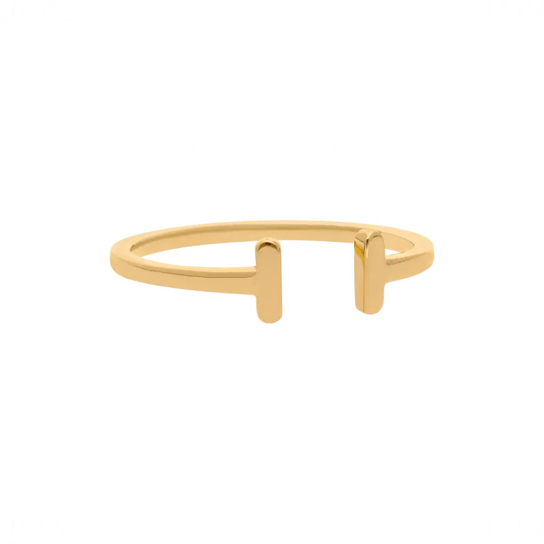 14K Solid Bar Double Bar Minimalist Open Cuff Ring Fine Jewelry Size-3 to 8 US