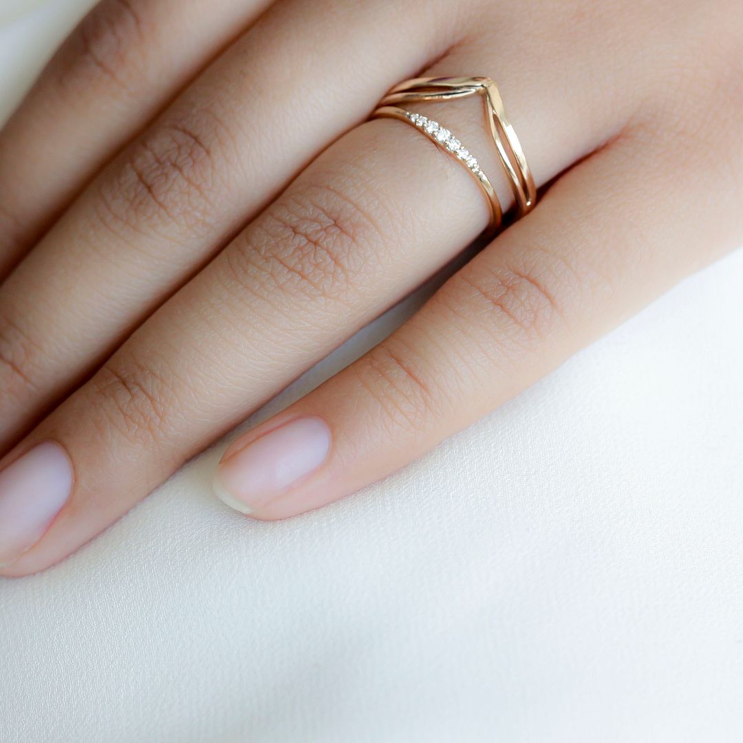 14K Yellow Solid Gold Shiny Chevron Design Ring Fine Jewelry Valentine's Gift For Her Size-7 US