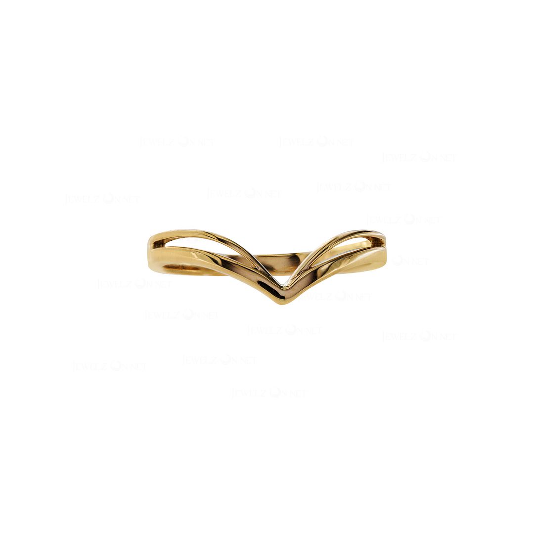 14K Yellow Solid Gold Shiny Chevron Design Ring Fine Jewelry Valentine's Gift For Her Size-7 US