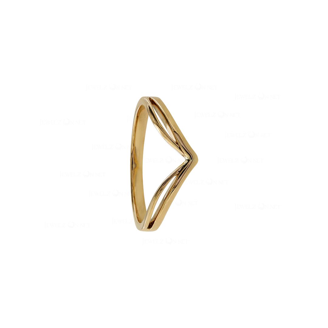 14K Yellow Solid Gold Shiny Chevron Design Ring Fine Jewelry Valentine's Gift For Her Size-7 US