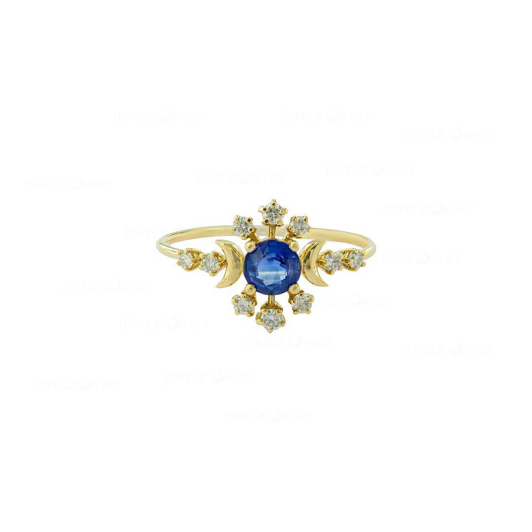 Wandering Star Ring|14k Gold, Diamond, Blue Sapphire