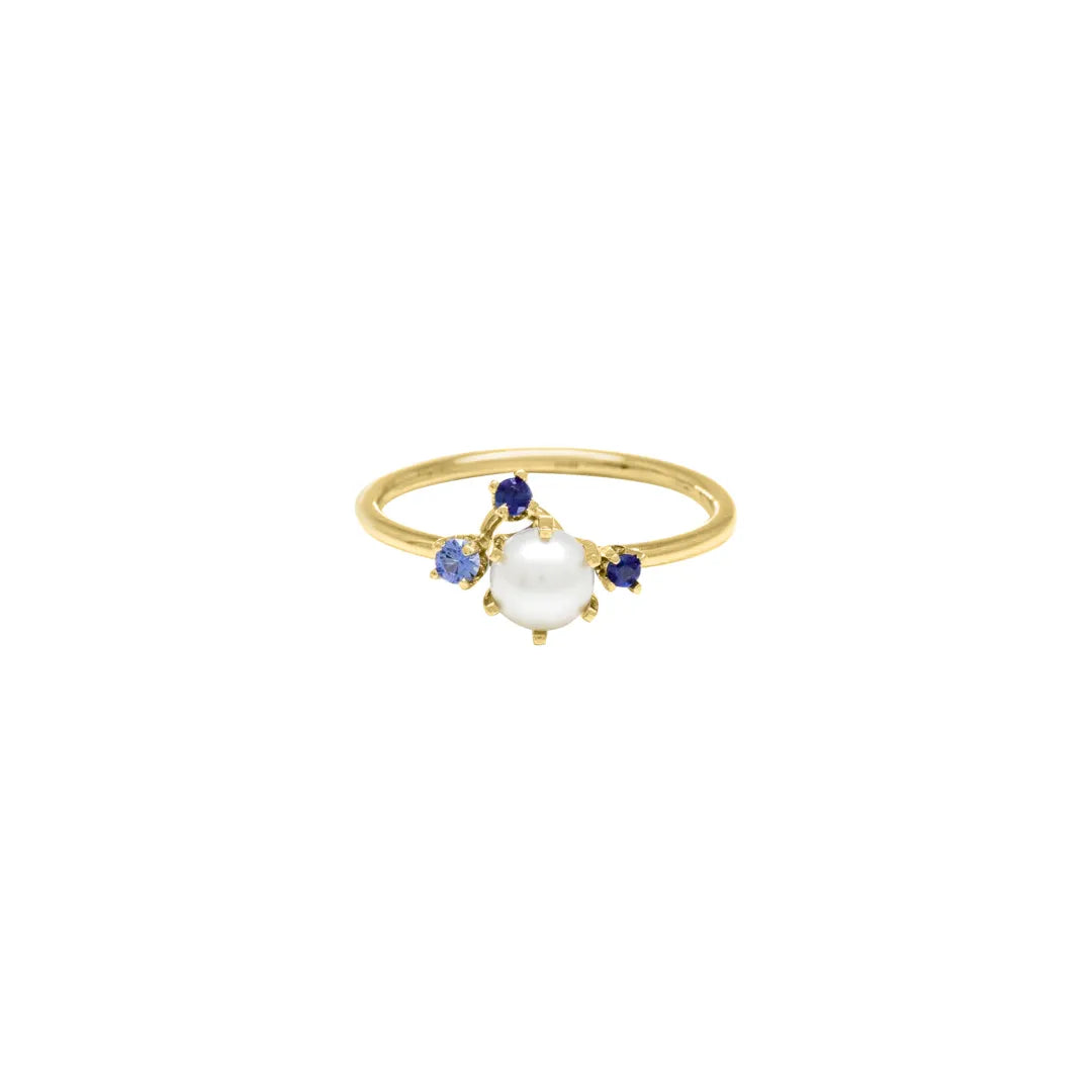 Meghan|Freshwater Pearl, Blue Sapphire and Tanzanite Cluster Ring