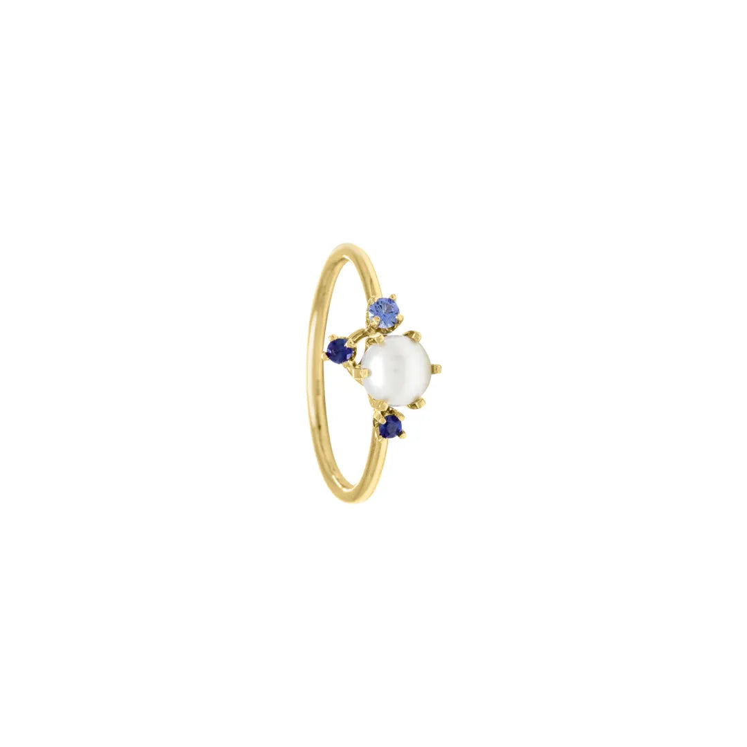 Meghan|Freshwater Pearl, Blue Sapphire and Tanzanite Cluster Ring