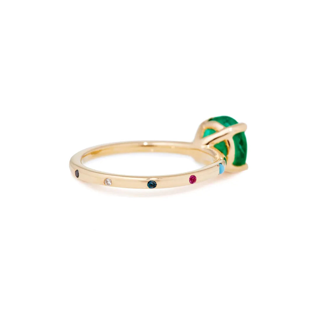 Emerald and Multi-Color Stone Ring|14k Gold