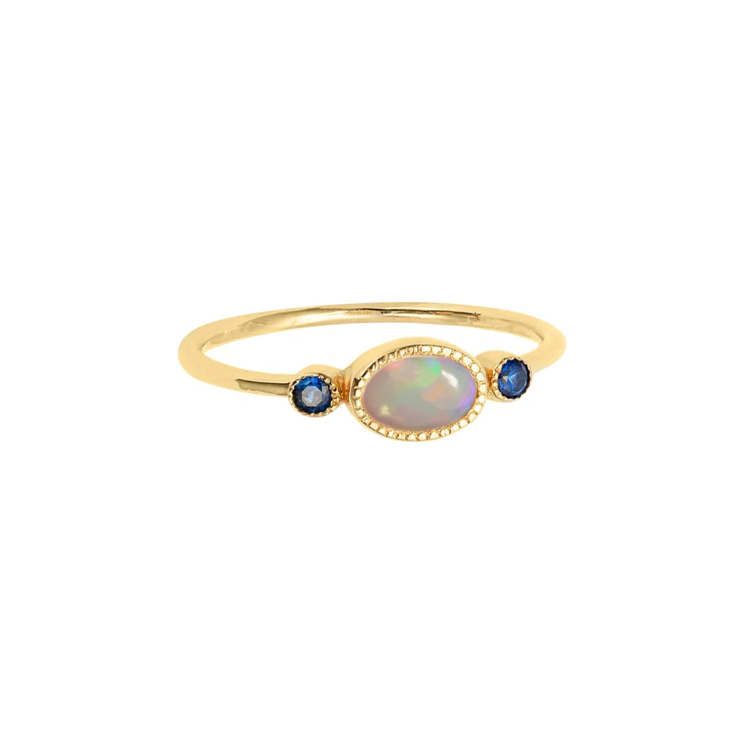 Sky Ring|14k Gold, Opal, Blue Sapphire