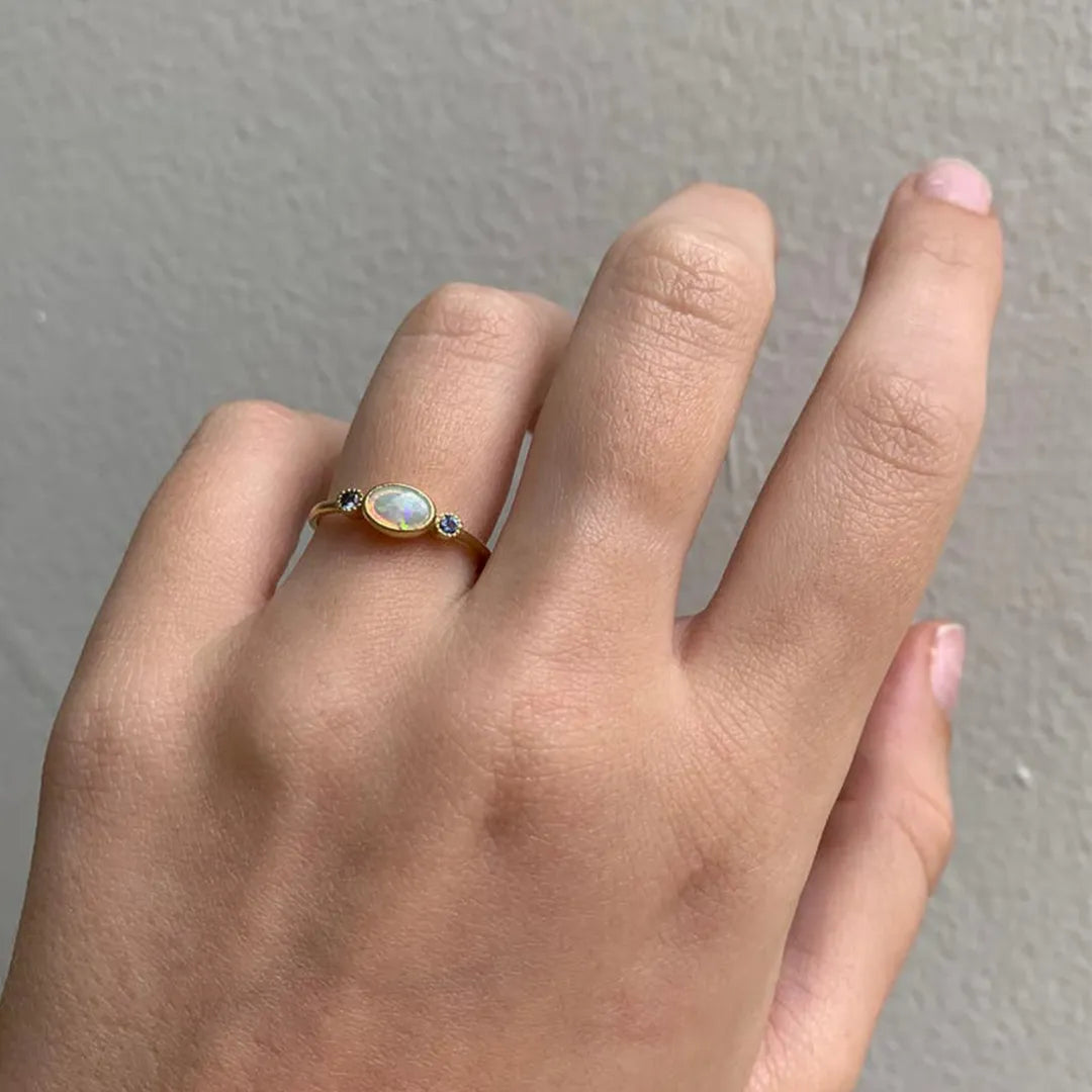 Sky Ring|14k Gold, Opal, Blue Sapphire