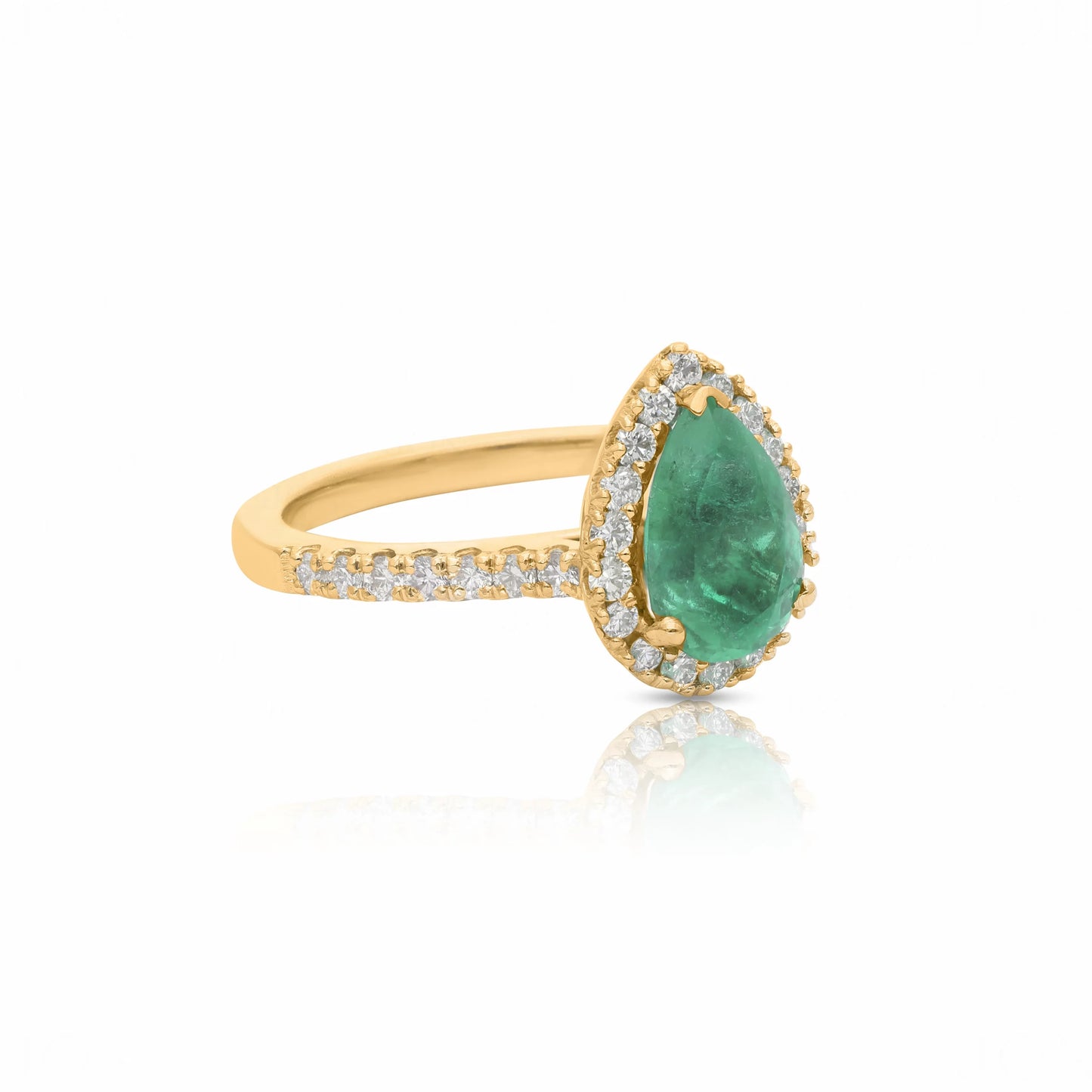 Diamond And Emerald Pear Gemstone Ring
