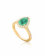Diamond And Emerald Pear Gemstone Ring